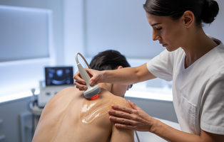 Ultraschalltherapie am Rücken zur Unterstützung der Heilung und Schmerzlinderung