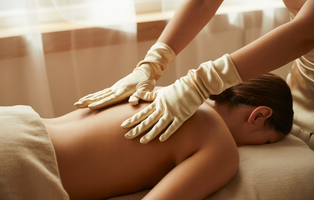 Garshan-Massage mit Seidenhandschuhen zur Aktivierung von Lymphfluss und Stoffwechsel